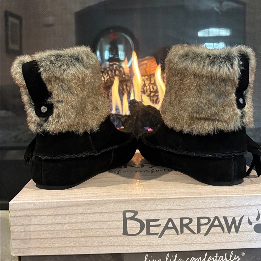 BEARPAW Monet Never Wet,Suede,rabbit fur,wool blend lined sheepskin footbed